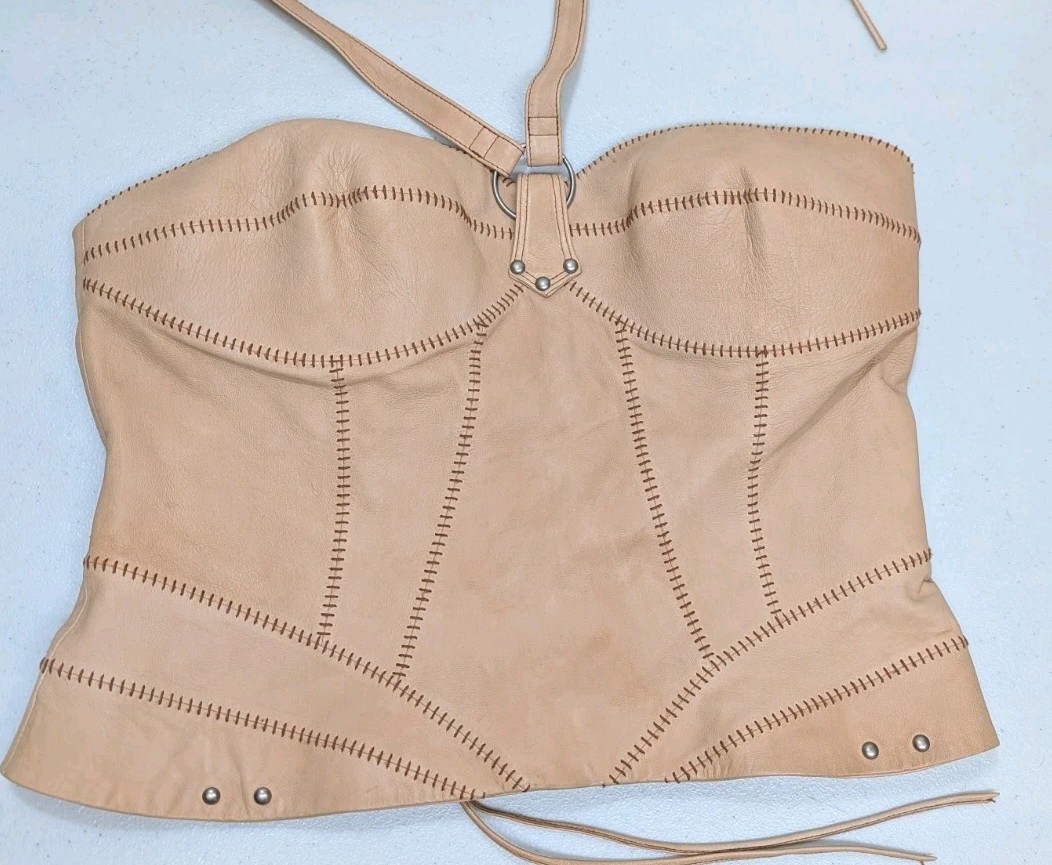 Harley Davidson Leather Halter Corset Laced Top Shirt Womens Large 14 Motorcycle