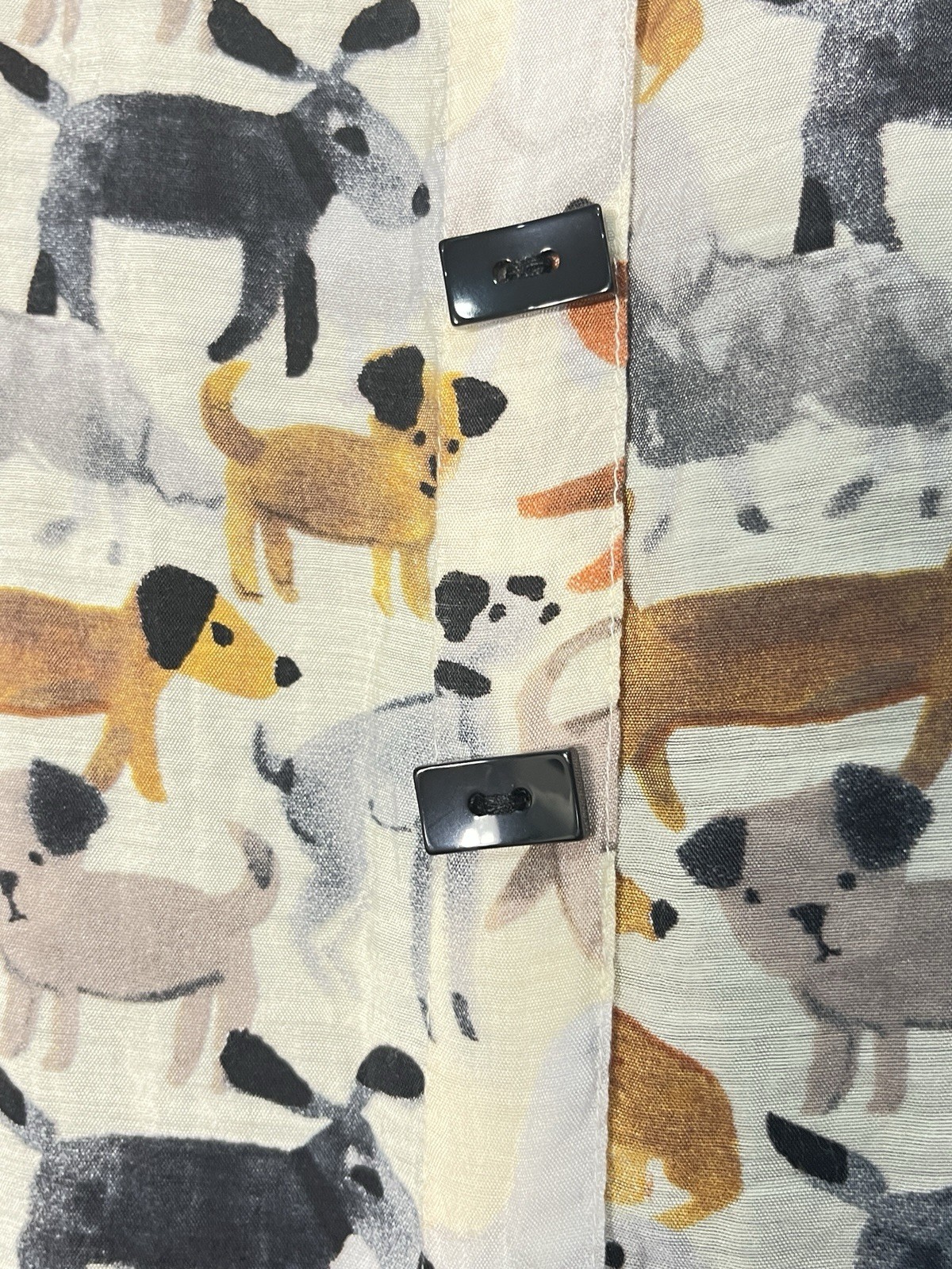 Multiples Womens Dog Print Top Toggle Buttons Front/Back Ivory Size M Fun