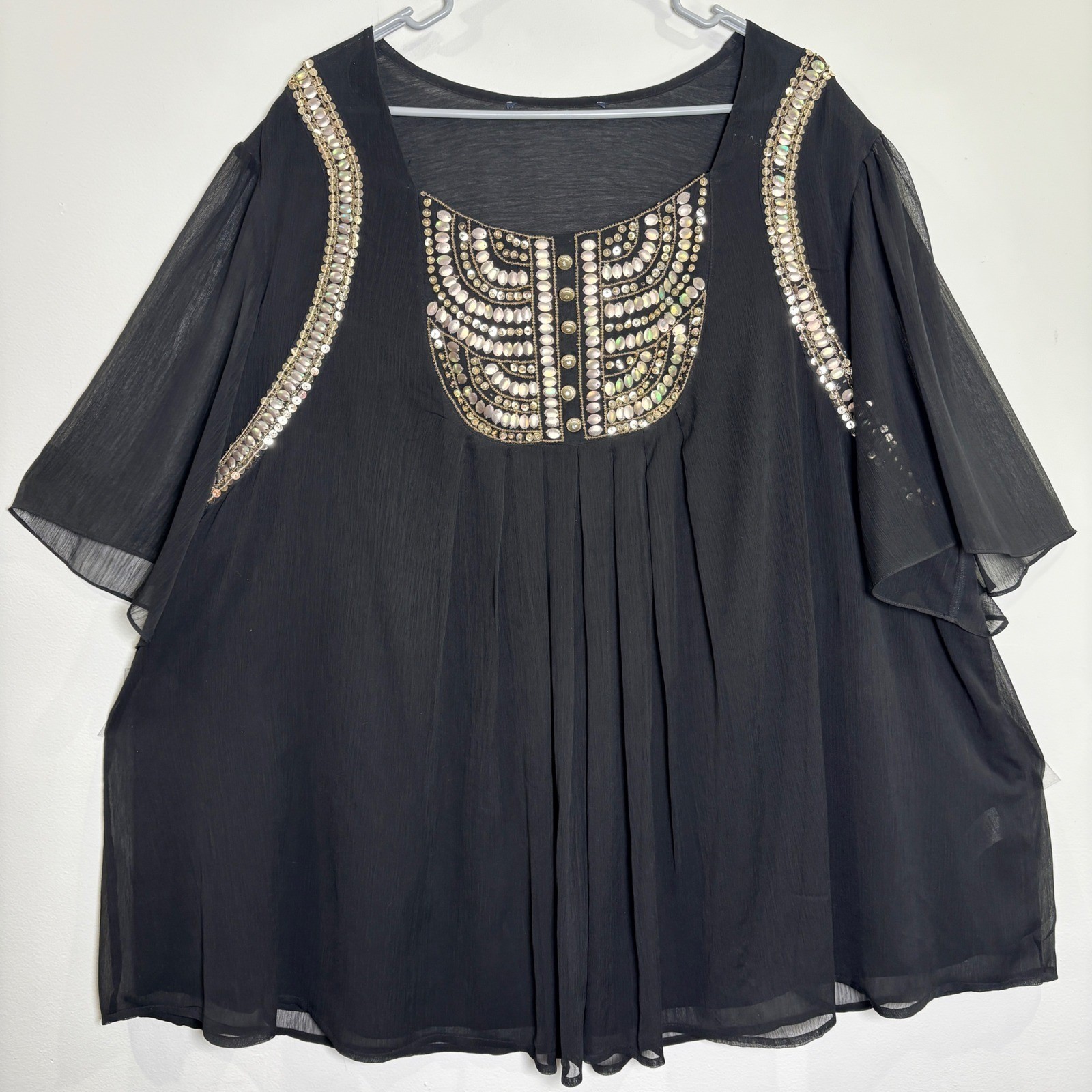 Unbranded Sequin Embellished Blouse Women 30W Black Iridescent Chiffon Top