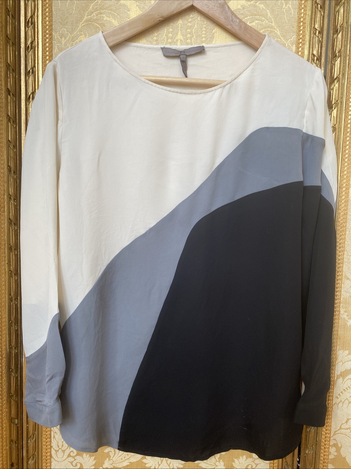 Halston Heritage Women’s Colourblock Blouse Long Sleeves S 100% Silk