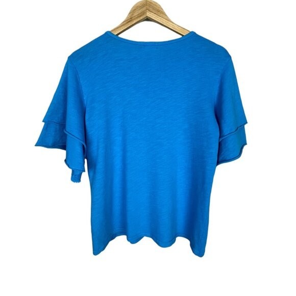 S’EDGE Bright Blue Cotton Flutter Sleeve Top Size Large