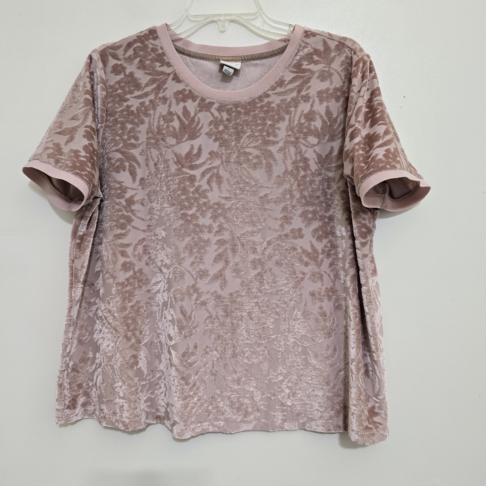 A NEW DAY size Large Floral Velvet Burnout Top Blush Pink Romantic Feminine