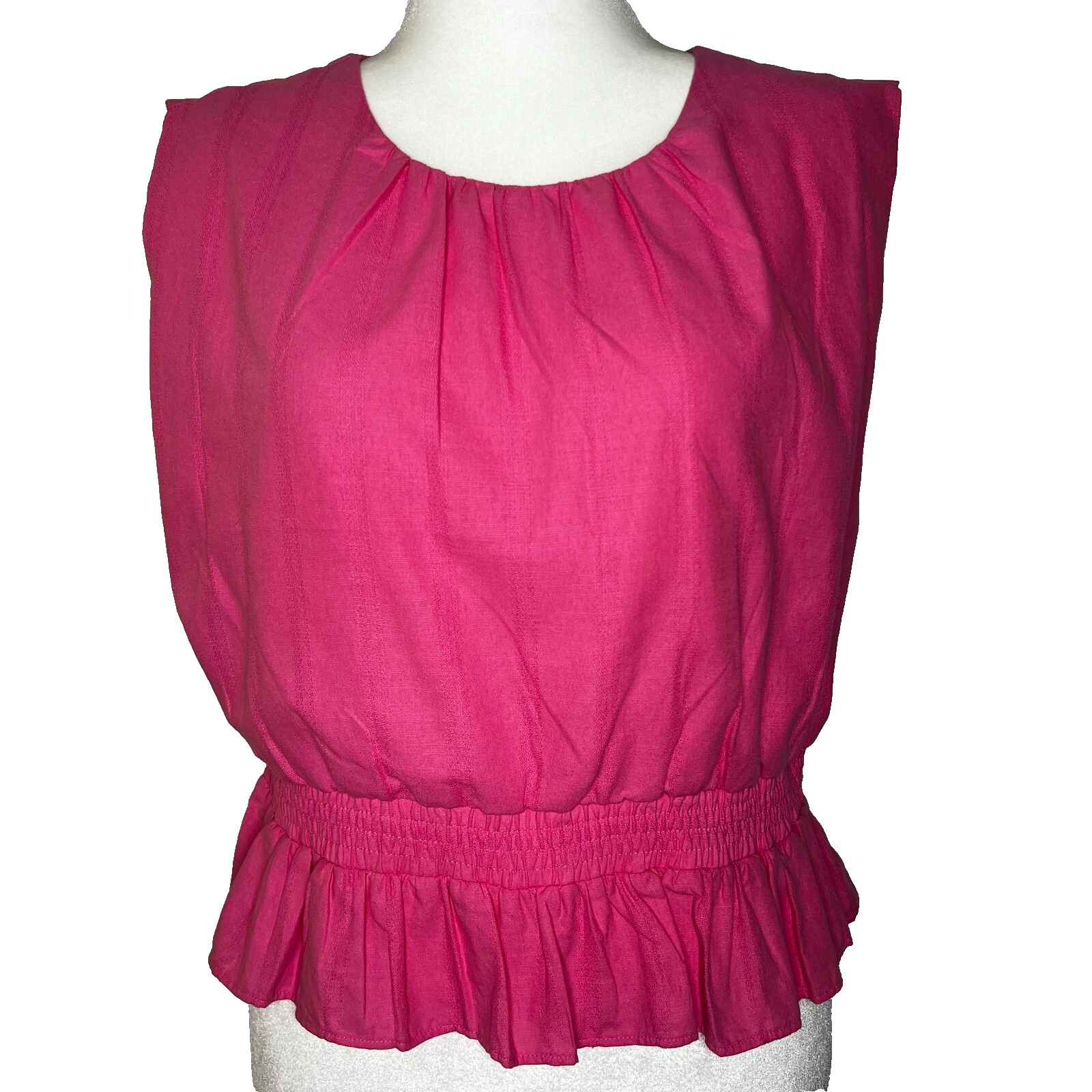 Express Women’s Blouse Large Pink Peplum Boxy Cotton Keyhole Coquette Cottage