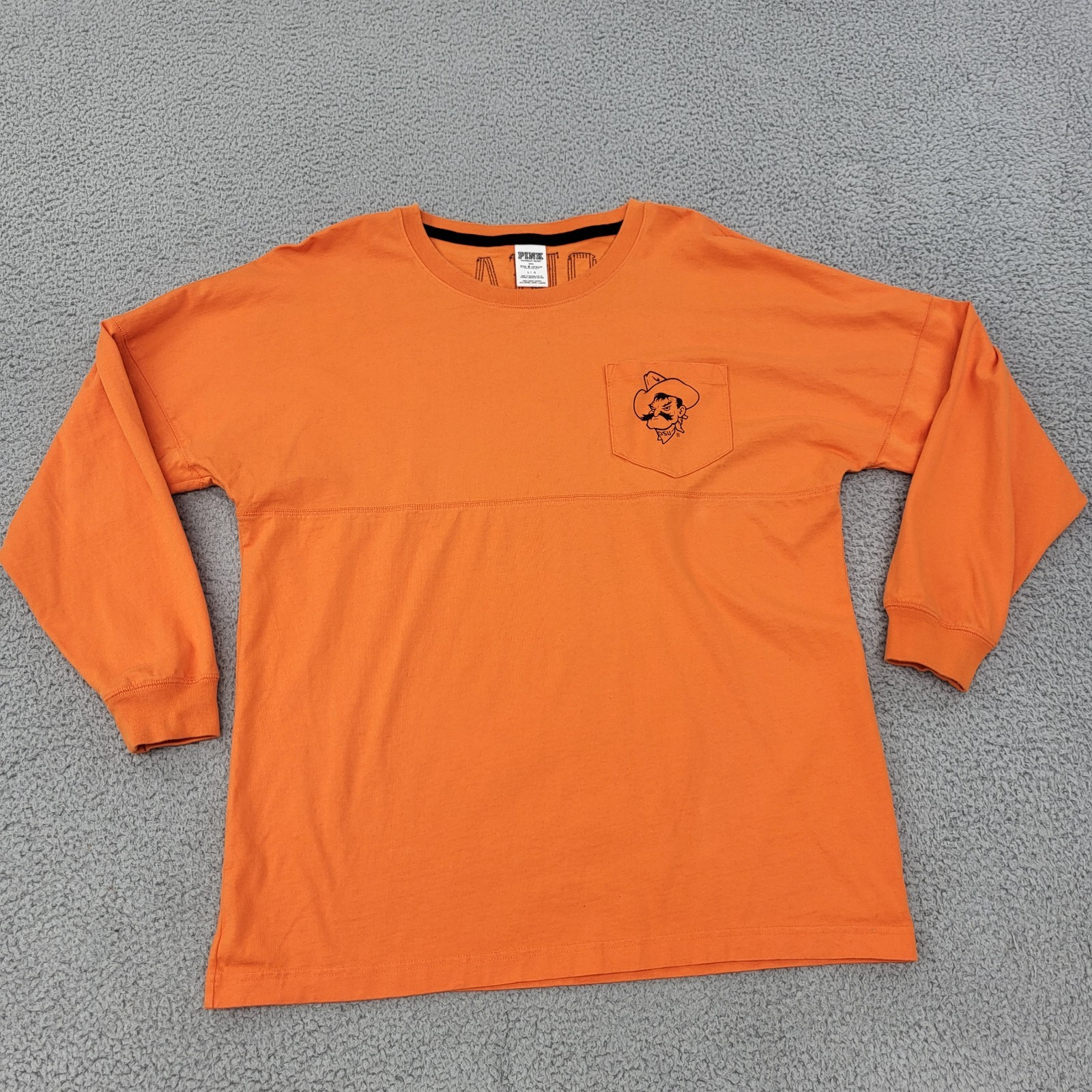 VS Pink Oklahoma State OSU Pistol Pete Shirt Womens Large Orange Graphic Top