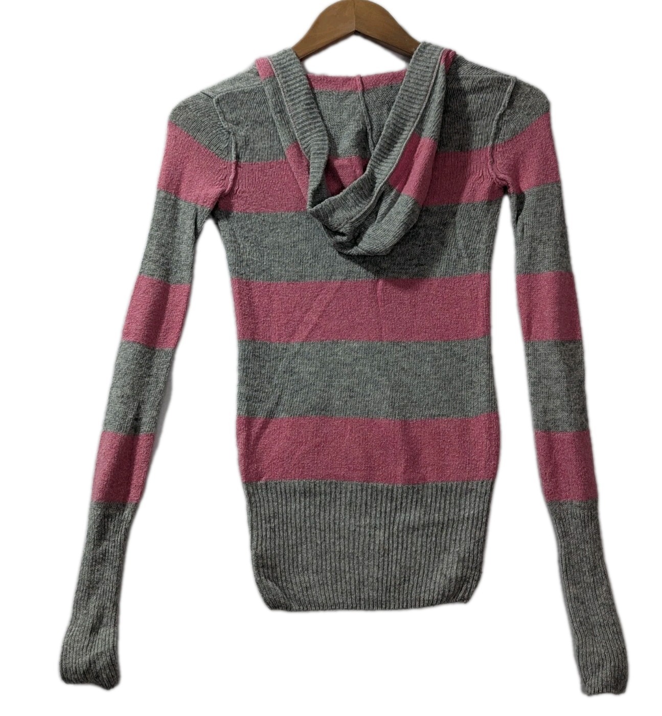 Abercrombie Y2K Gray Pink Stripe Hoodie Sweater Women’s Small Rabbit Hair Blend