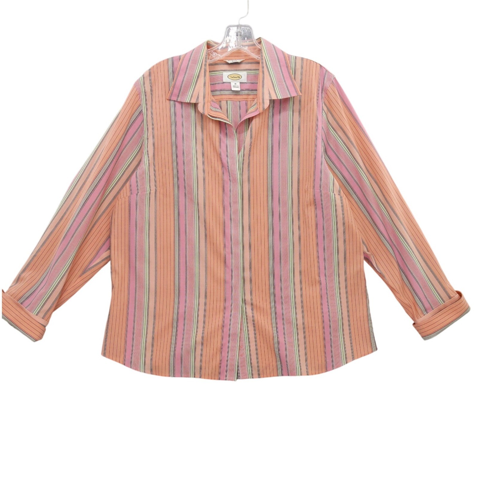 Talbots Wrinkle Resistant Stretch Striped Button Down Top Blouse Size 16