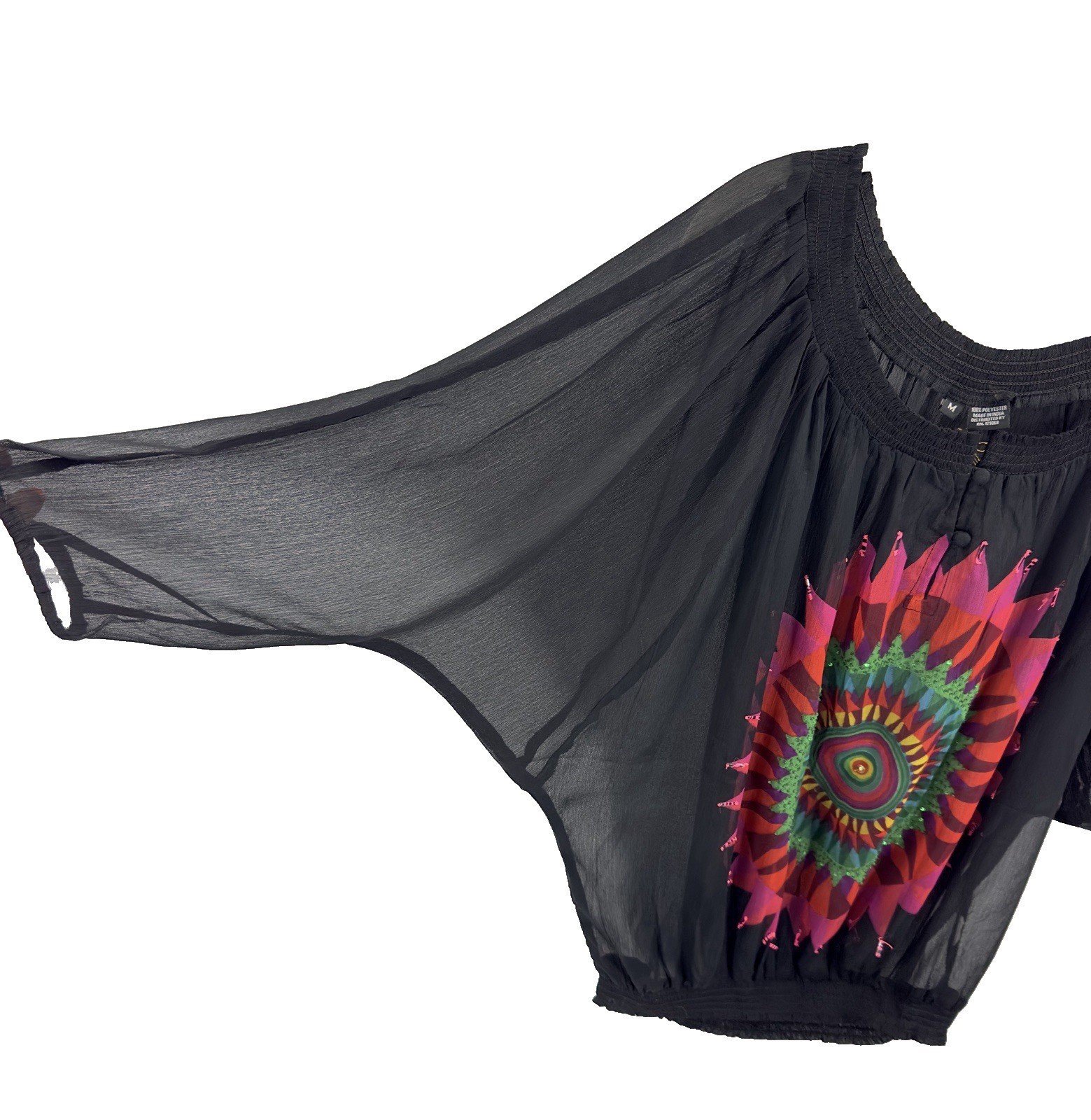 Desigual Blouse Top Womens Medium Artsy Lightweight Boho Colorful Festival Sheer