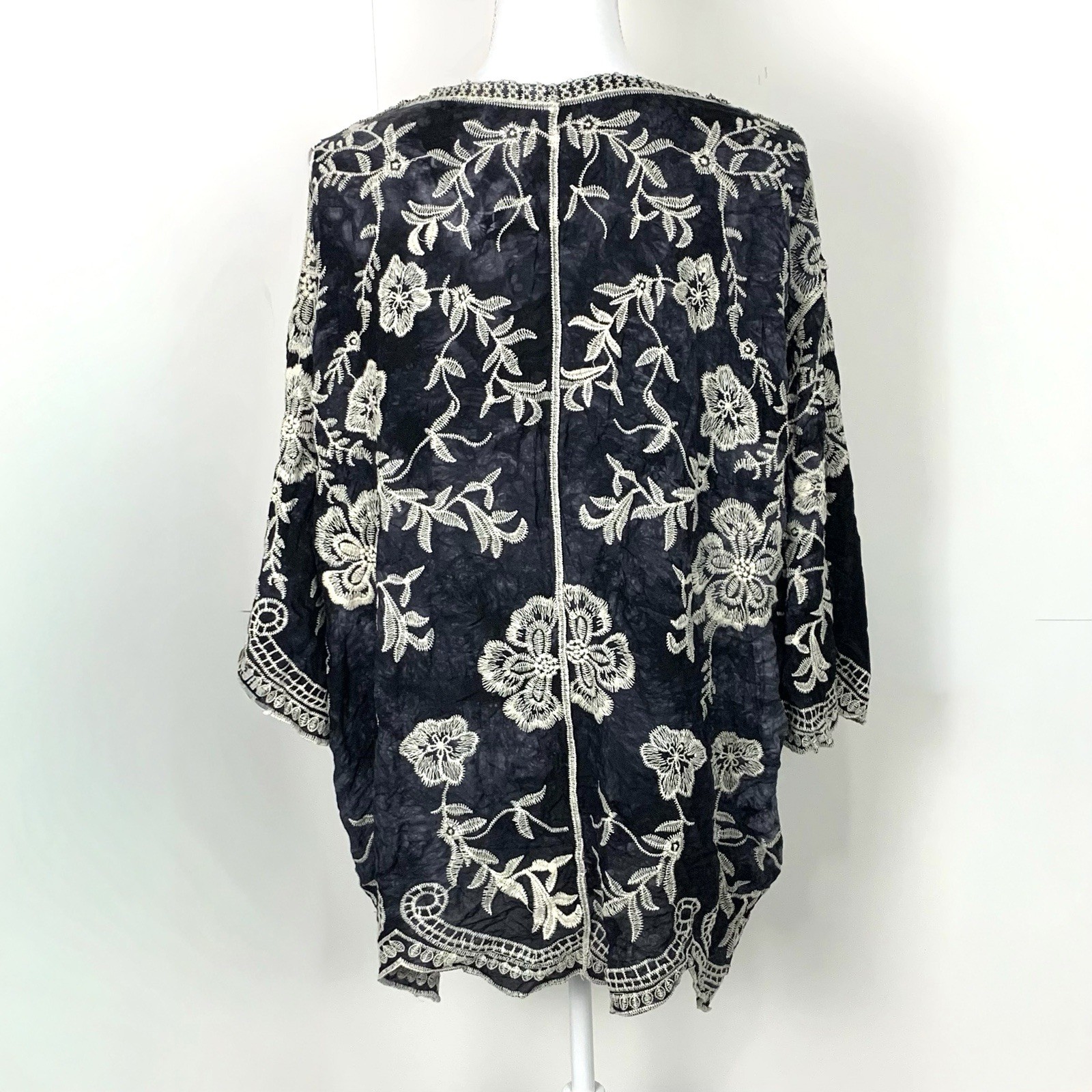 Women One Size Kimono Fully Embroidered Tie Front Boho Lightweight Beach Duster