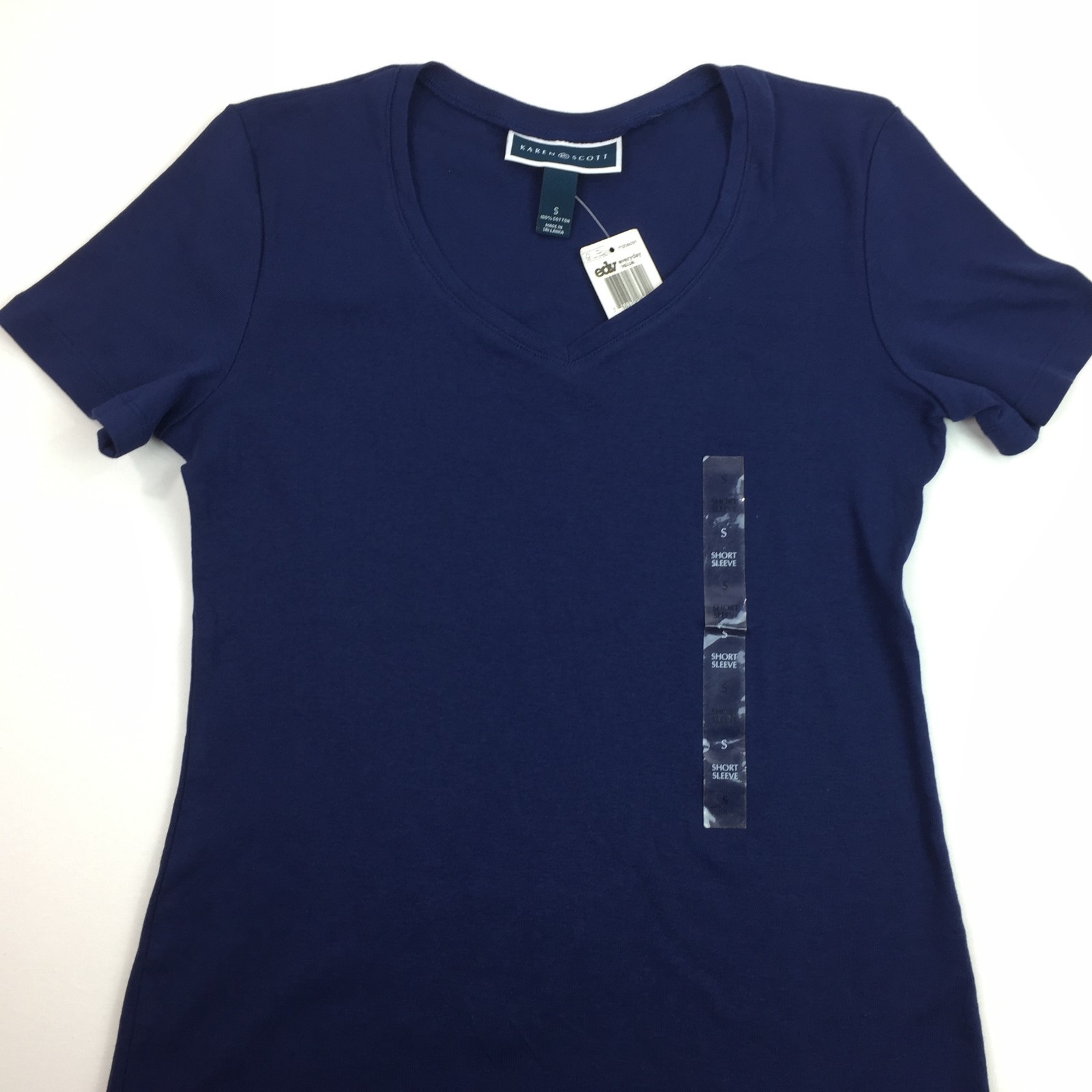 Macy’s Karen Scott Women’s Dark Blue Short Sleeve V-Neck Tee Top T-Shirt Small