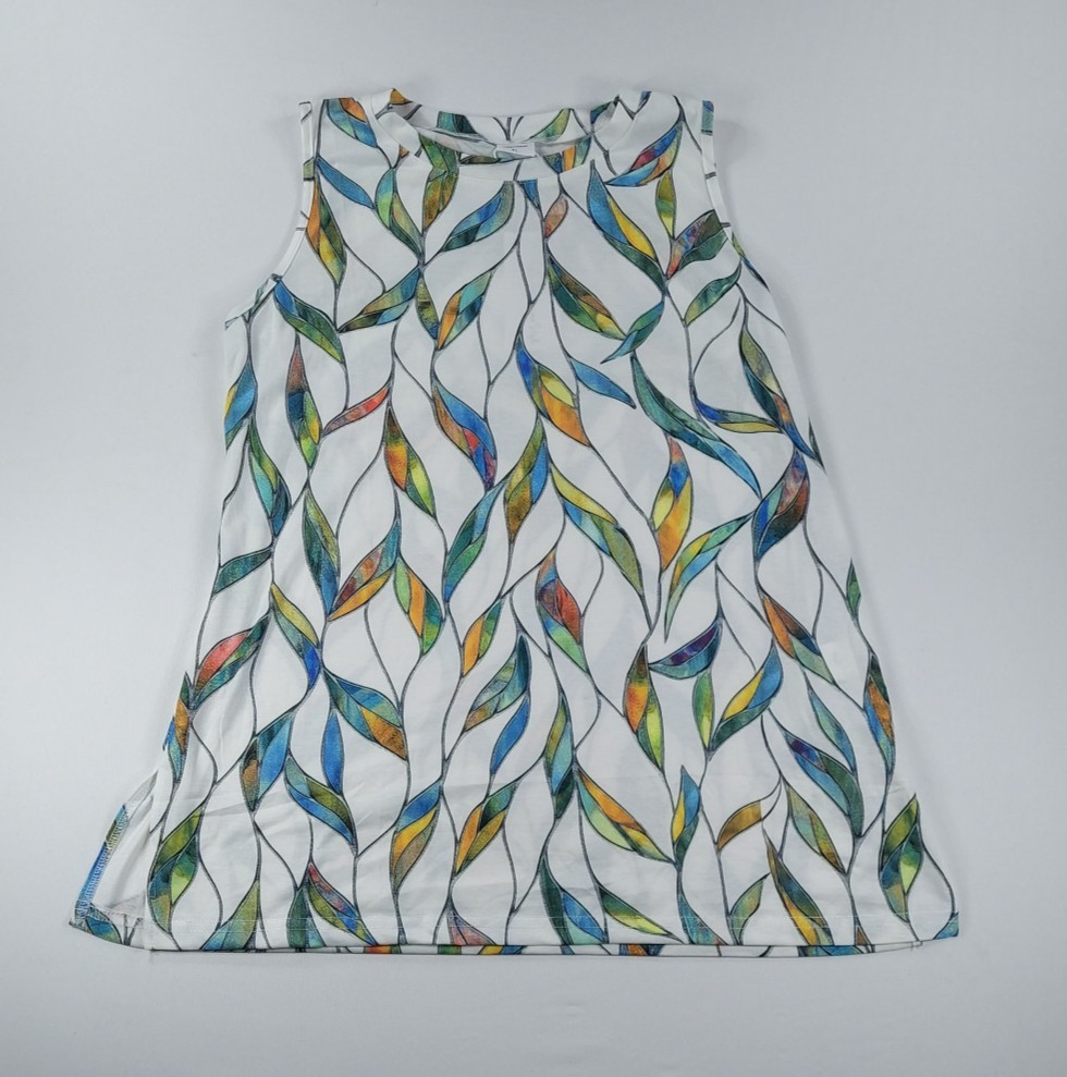 Xieerduo Tank Top Women XL Multicolor Leaf Pattern Sleeveless Crew Neck Casual