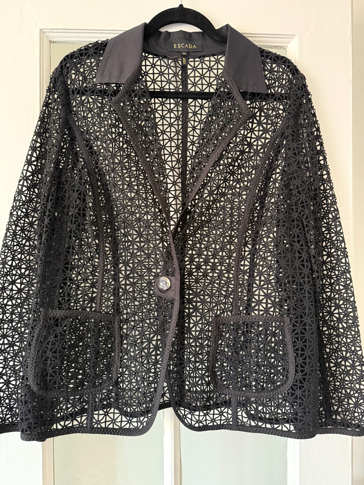 Vintage Escada Black Lace Button Front Top Size 44 Cotton blend