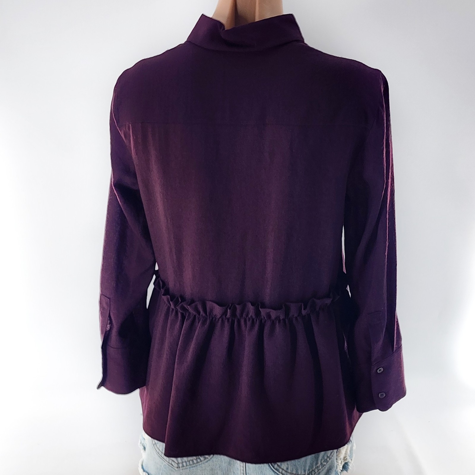 AKRIS PUNTO Wool Button Up Peplum Blouse Shirt Maroon Size 6