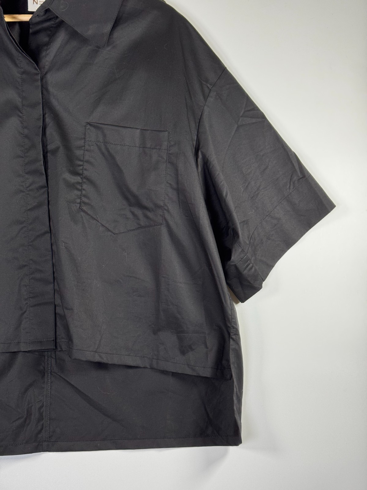 Planet by Lauren G Poplin Shirt One Size Black Boxy Oversized Modern Minimalist
