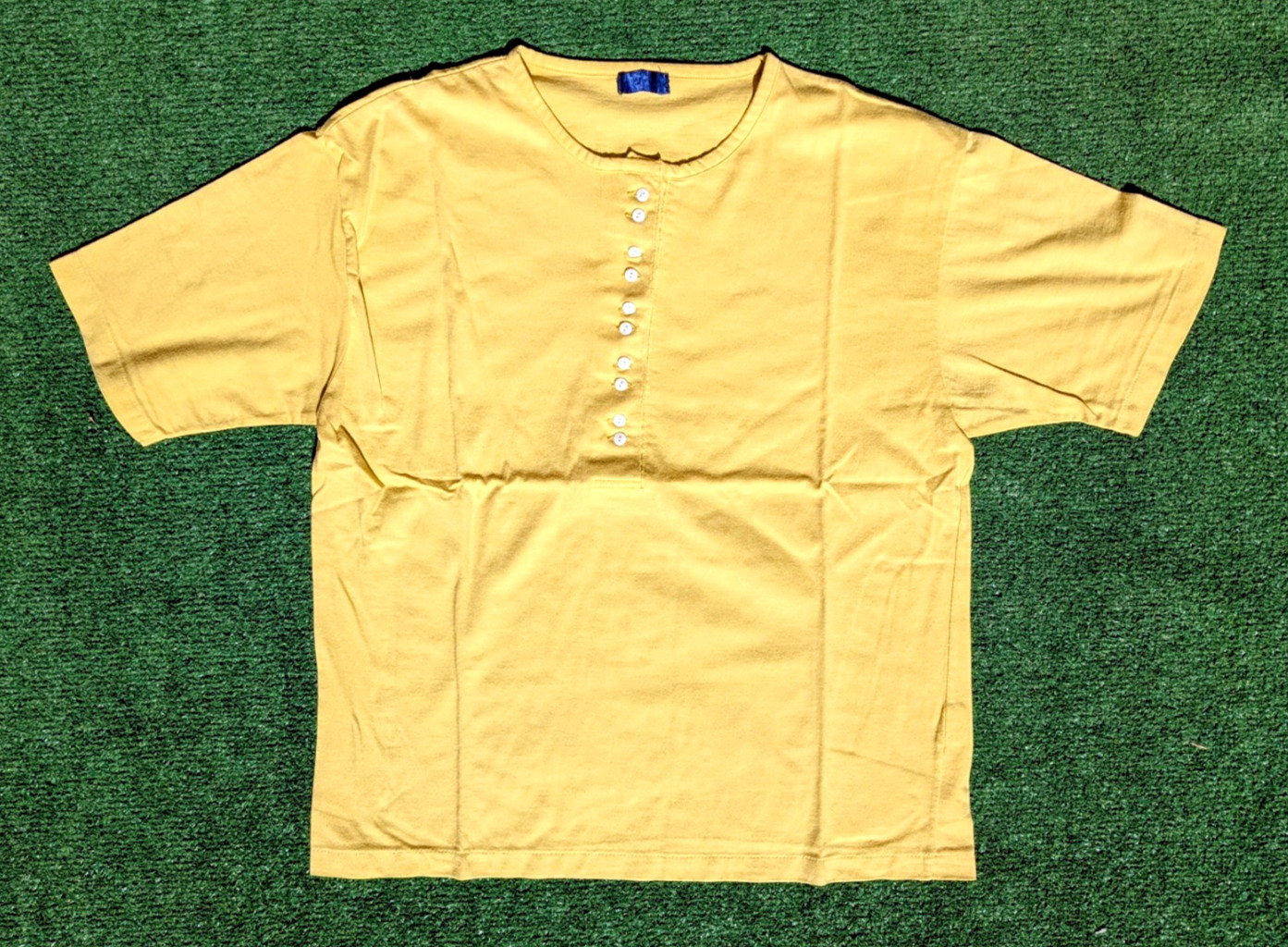 Korean Women’s Small Mustard Henley 10-Button Placket Normcore Shirt Top GUC