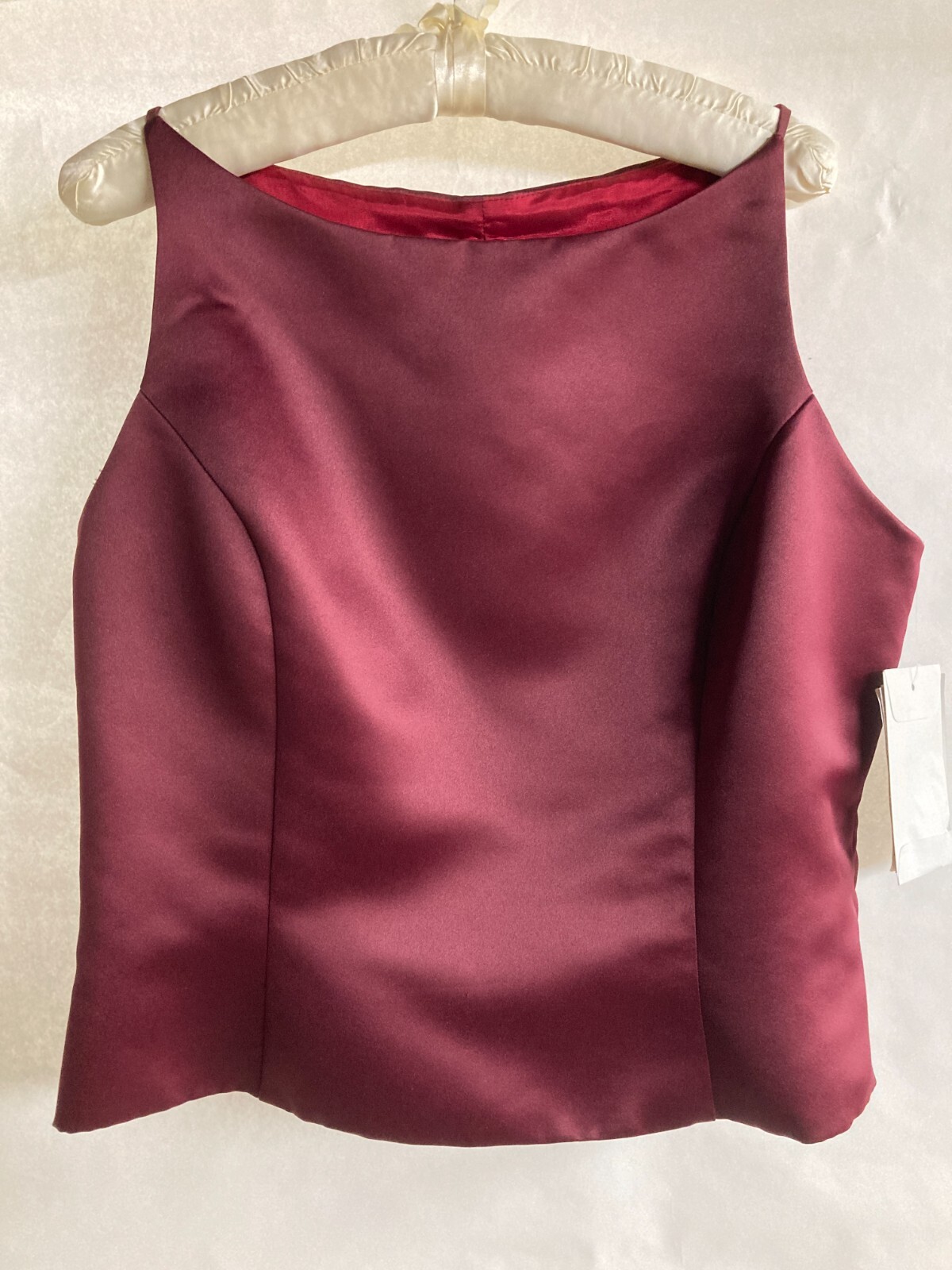 Vtg Jessica McClintock Wine Satin Princess Cut Bodice Top Zipper Lined Sz 12 NWT