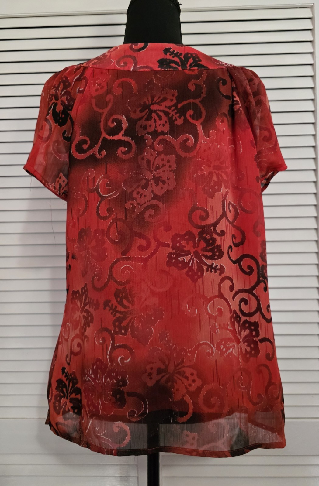 Nue Options Orange Brown Geometric Print Short Sleeve Blouse Top Size M T105