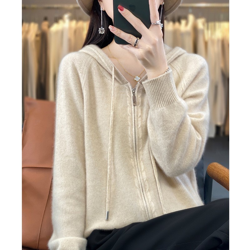Women Tops Coat Sweater Hoodie Knitted Cardigan Hooded Casual Zipper Cashmere