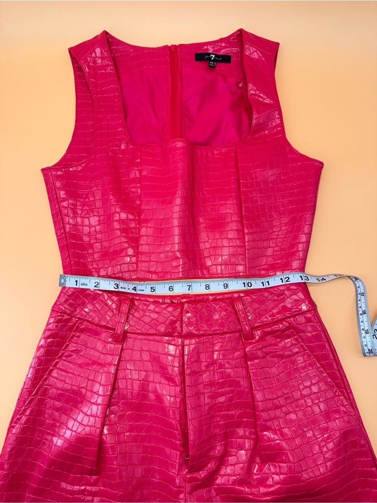 7 For All Mankind Hot Pink Croco Leather Set High Waist Shorts & Crop Top NWOT