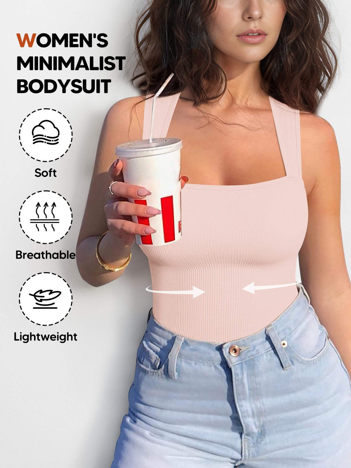 Bodysuits for Women Soft Cozy Ribbed Knit Square Neck Sleeveless Tank Top