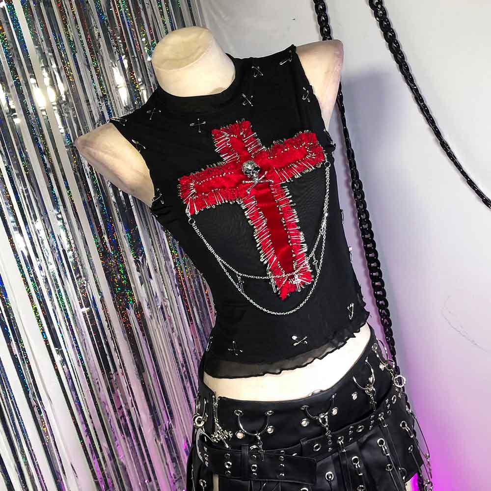 Goth Tops Punk Mini Rock Clothes Grunge Gothic Tank Emo Clothing Y2K Chic D3