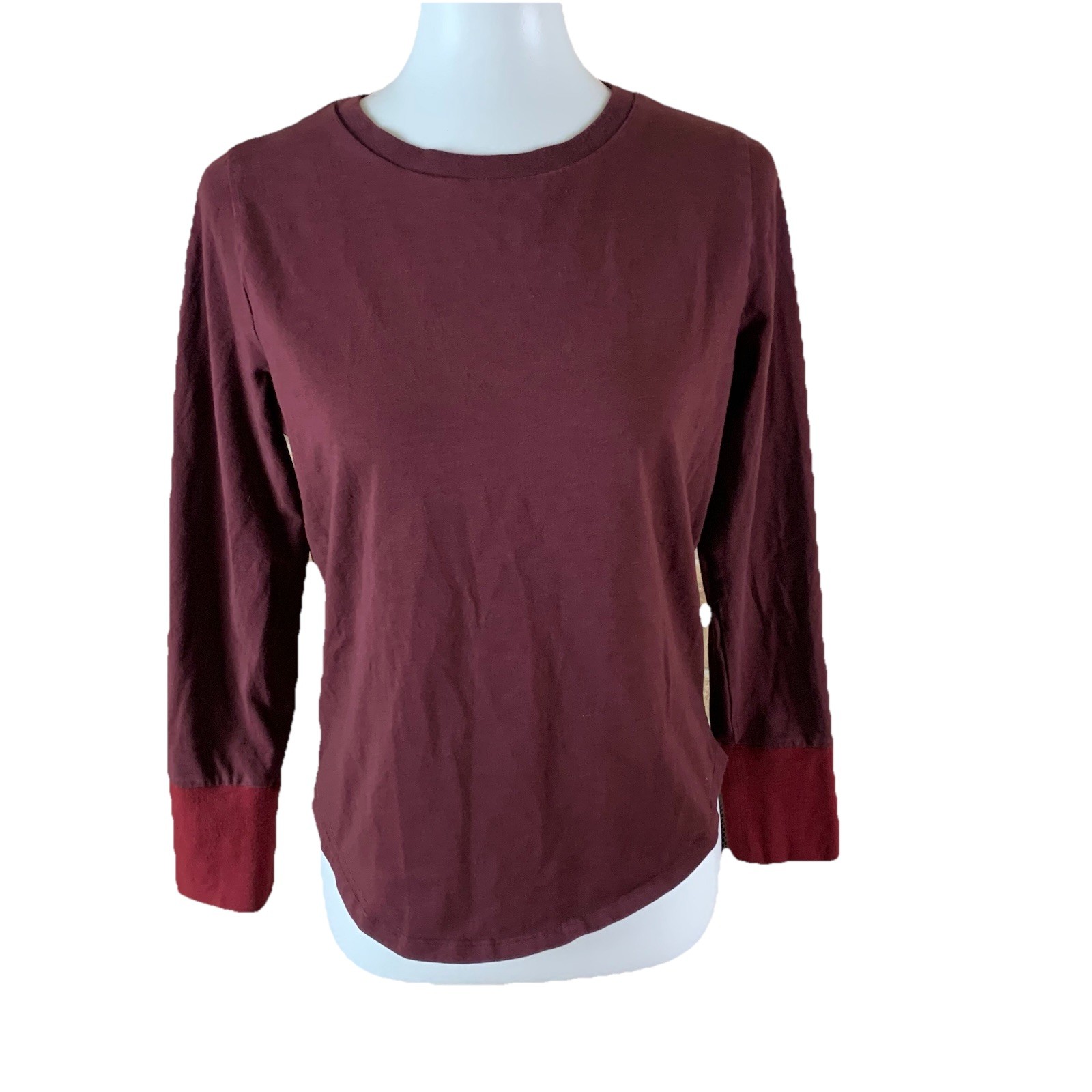 Universal Standard Burgundy Long Sleeve Cotton Crewneck Basic Layer Petite 2XS