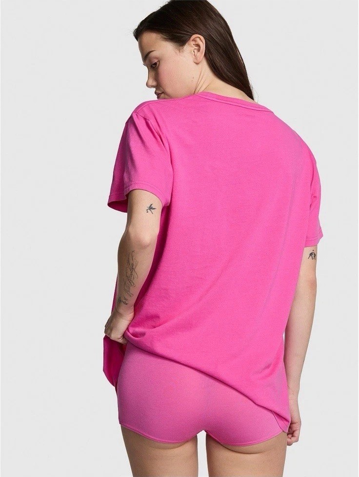 Victoria’s Secret Pink Campus Short Sleeve Tee Heart Dog Logo Pink XS S