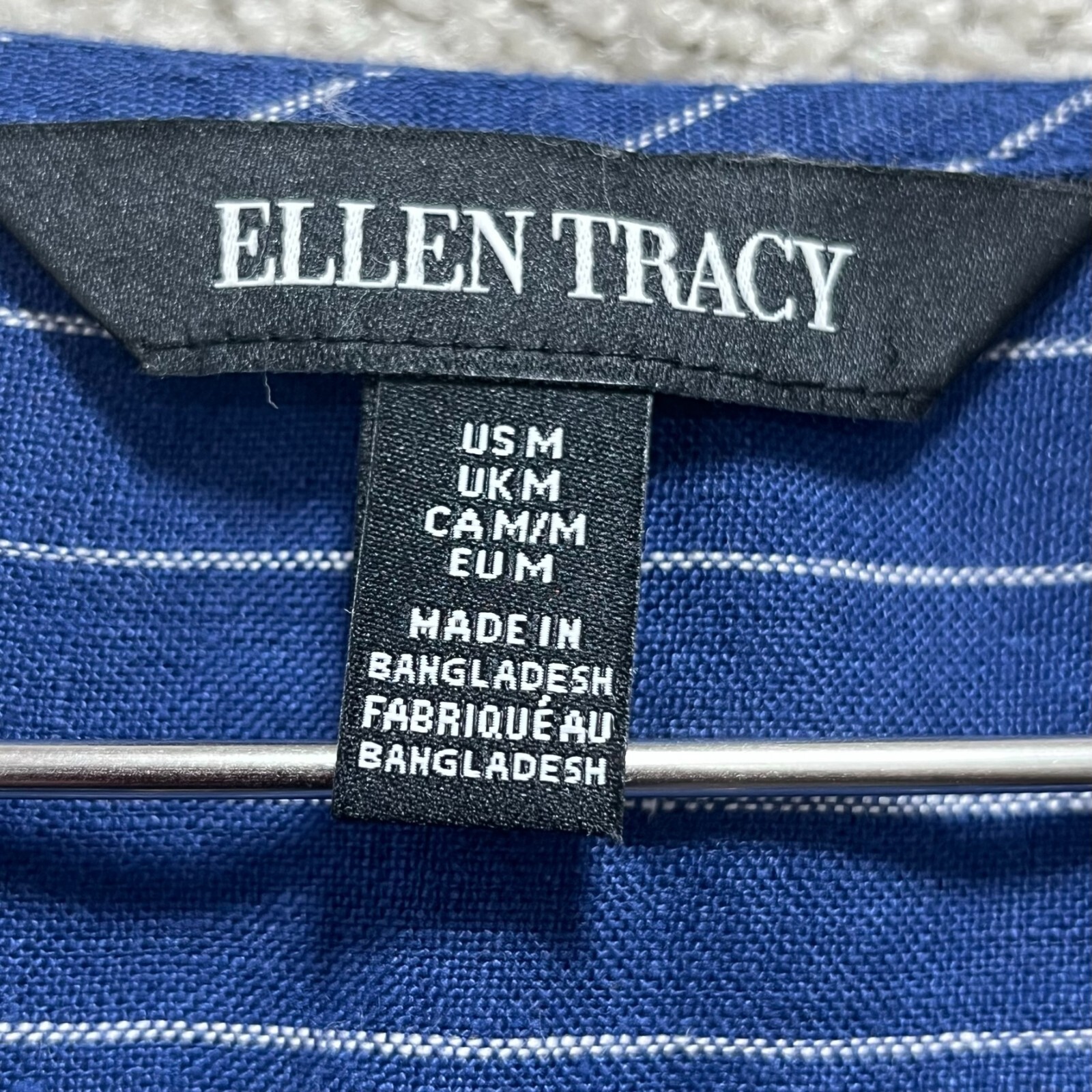 Ellen Tracy Top Women’s Medium Linen Blue Striped 3/4 Sleeve Quarter Zip