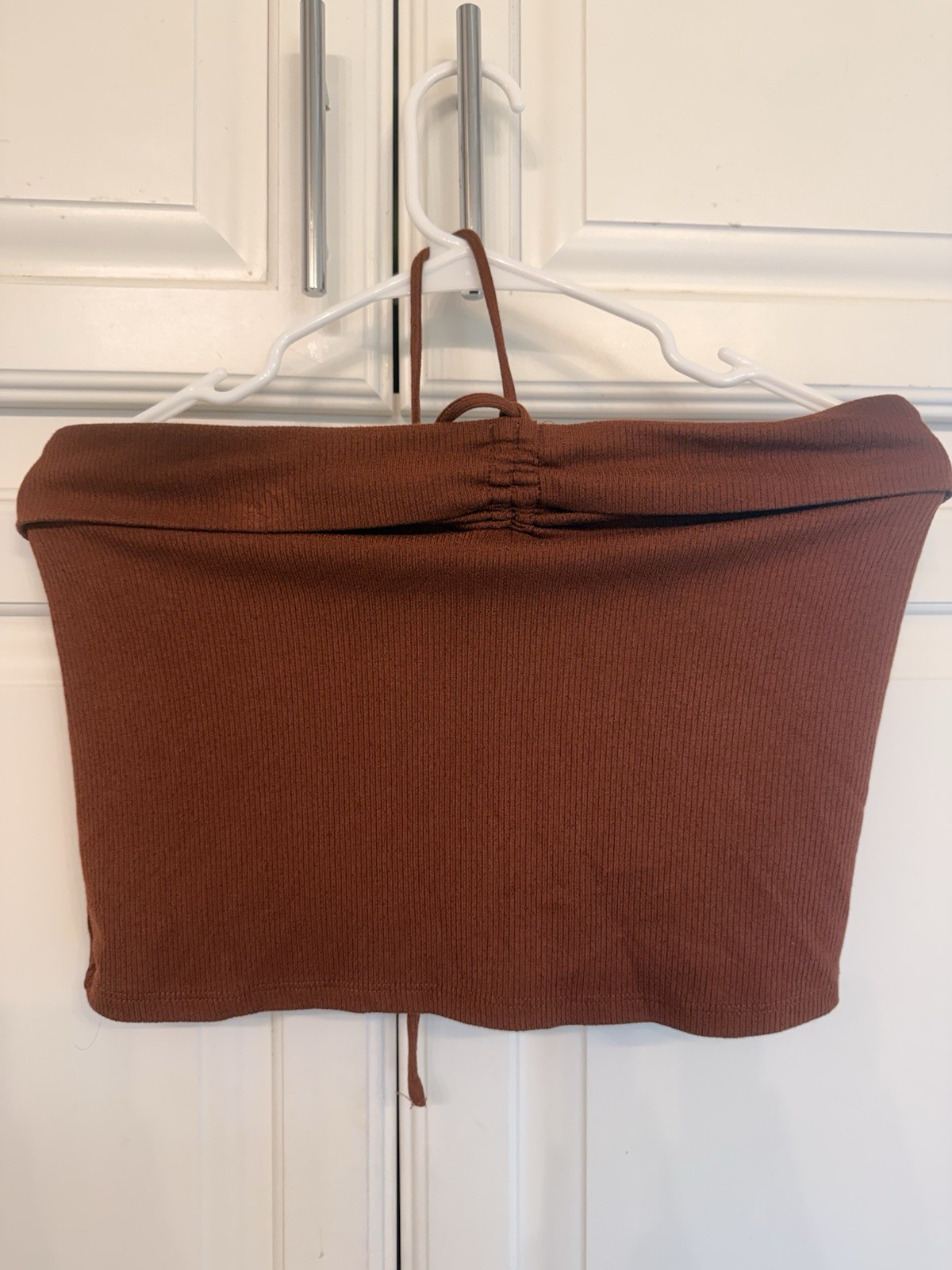 Women’s Brown Solid Knit Strapless Tube Top Stretch Pullover, Size S