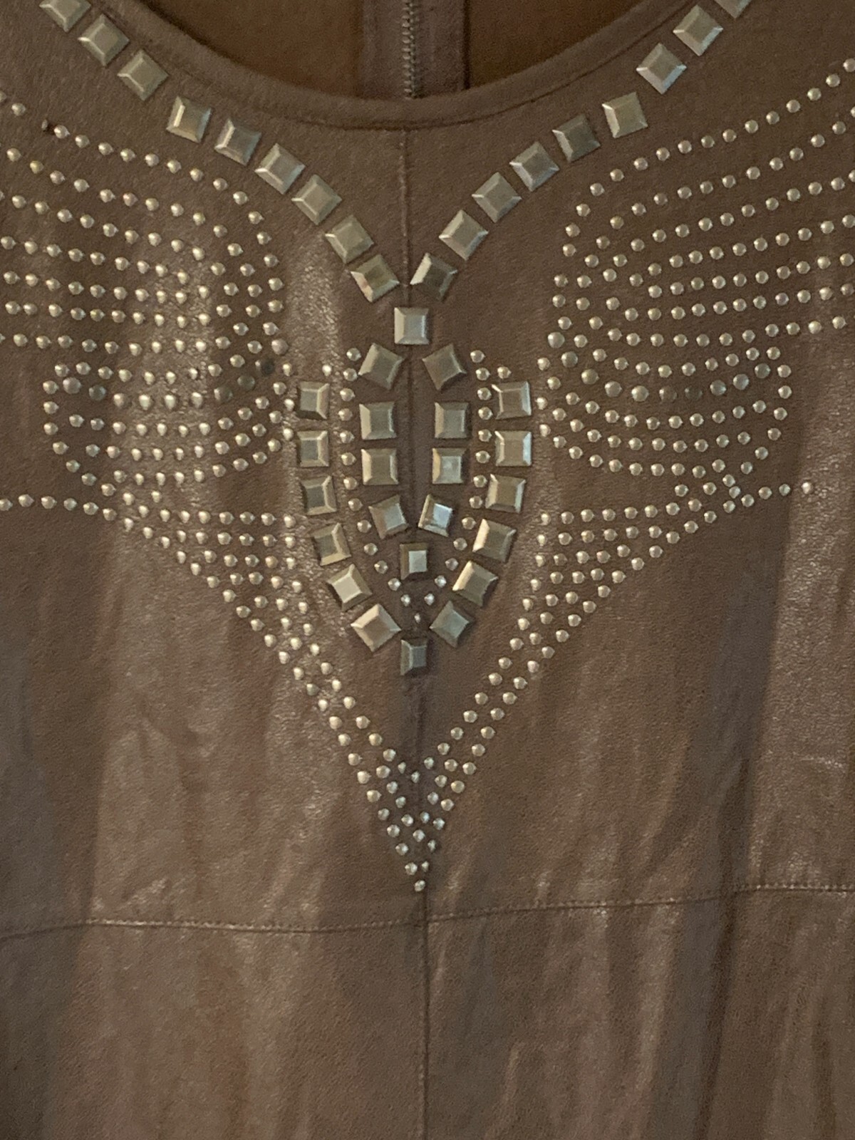 Alberto MAKALI NWT unique FULL ZIPPER back STUDDED brown blouse long sleeves