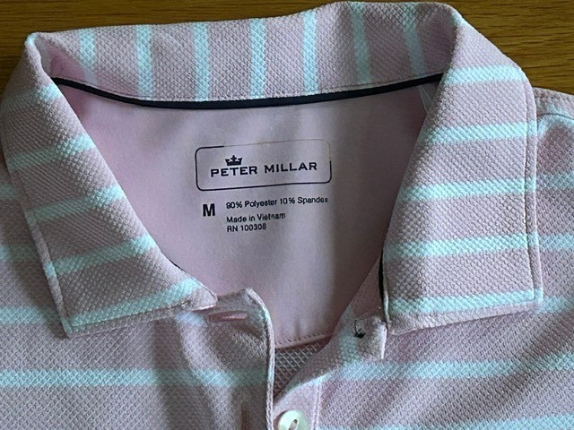 Peter Millar Womens golf pique performance Polo Pink White stripes Medium M