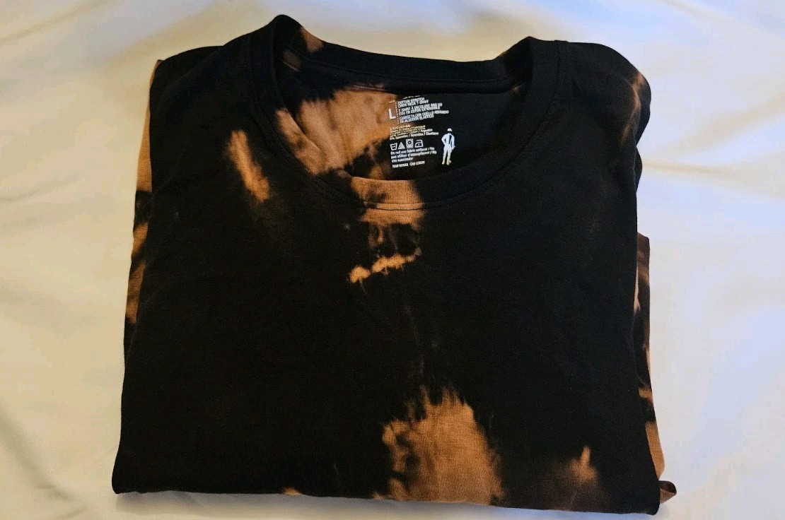 Handmade Tie‑Dye Black & Bleached Jockey T‑Shirt Size L Cotton Crew Neck