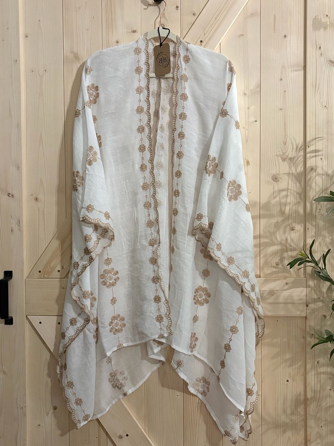 Floral Embroidered Slit Kimono/Sarong, Boho Style Women Beach CoverUp duster OS