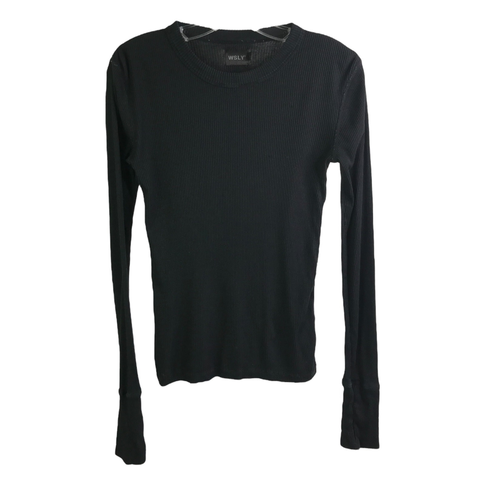 WSLY Top Womens Size S Black Ribbed Crew Neck long sleeve Pullover Thumbholes