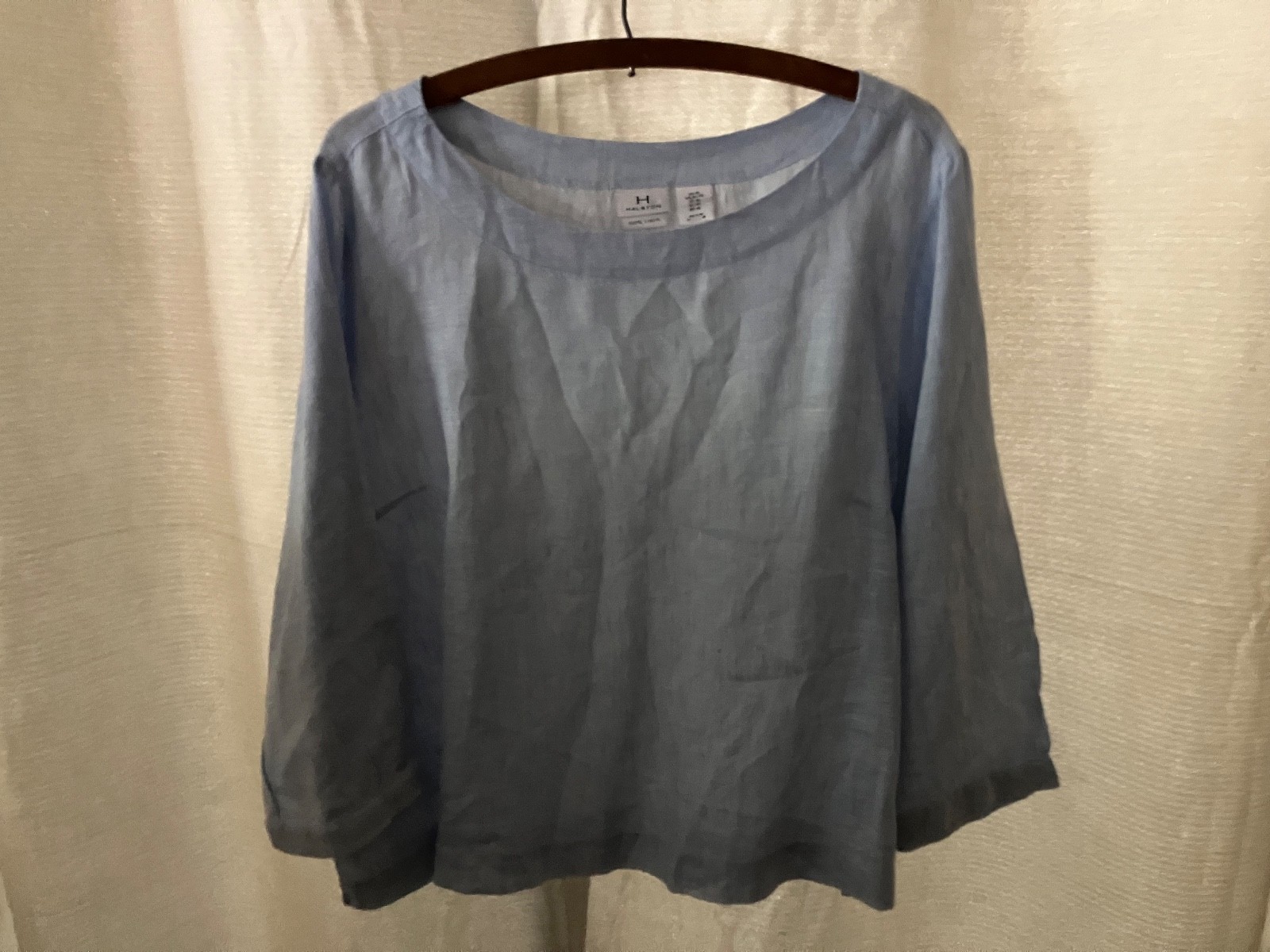 HALSTON 100% sky blue Hanky Linen top XL simple, light, classic