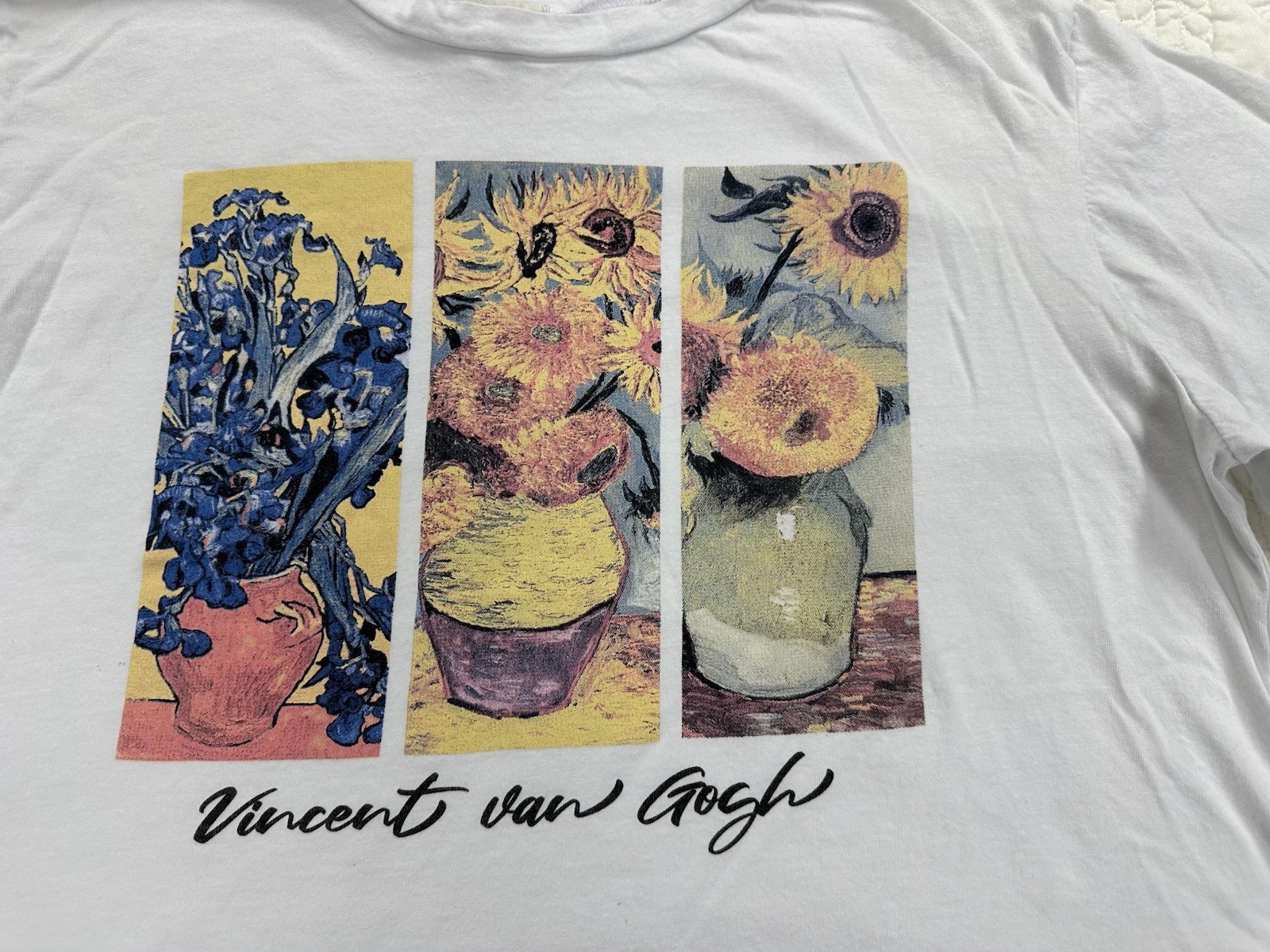 French Pastry Vincent Van Gogh T-Shirt Womens XL Cropped White Wearable Art