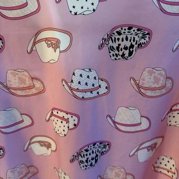 Pink Cowboy Hat Print Button Down Blouse Western Novelty Shirt Small