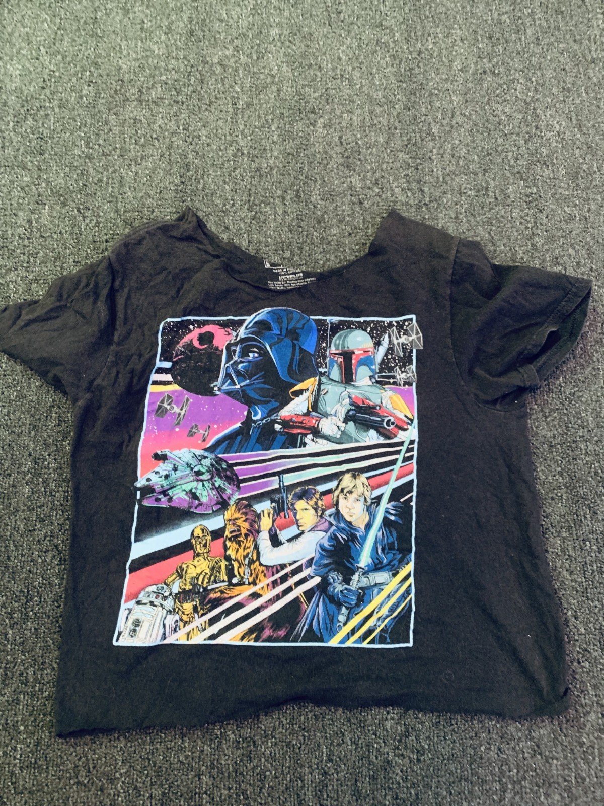 Star Wars Shirts Womens Medium Paper Thin 1977 Artwork + ESB Crop Top Boba Fett