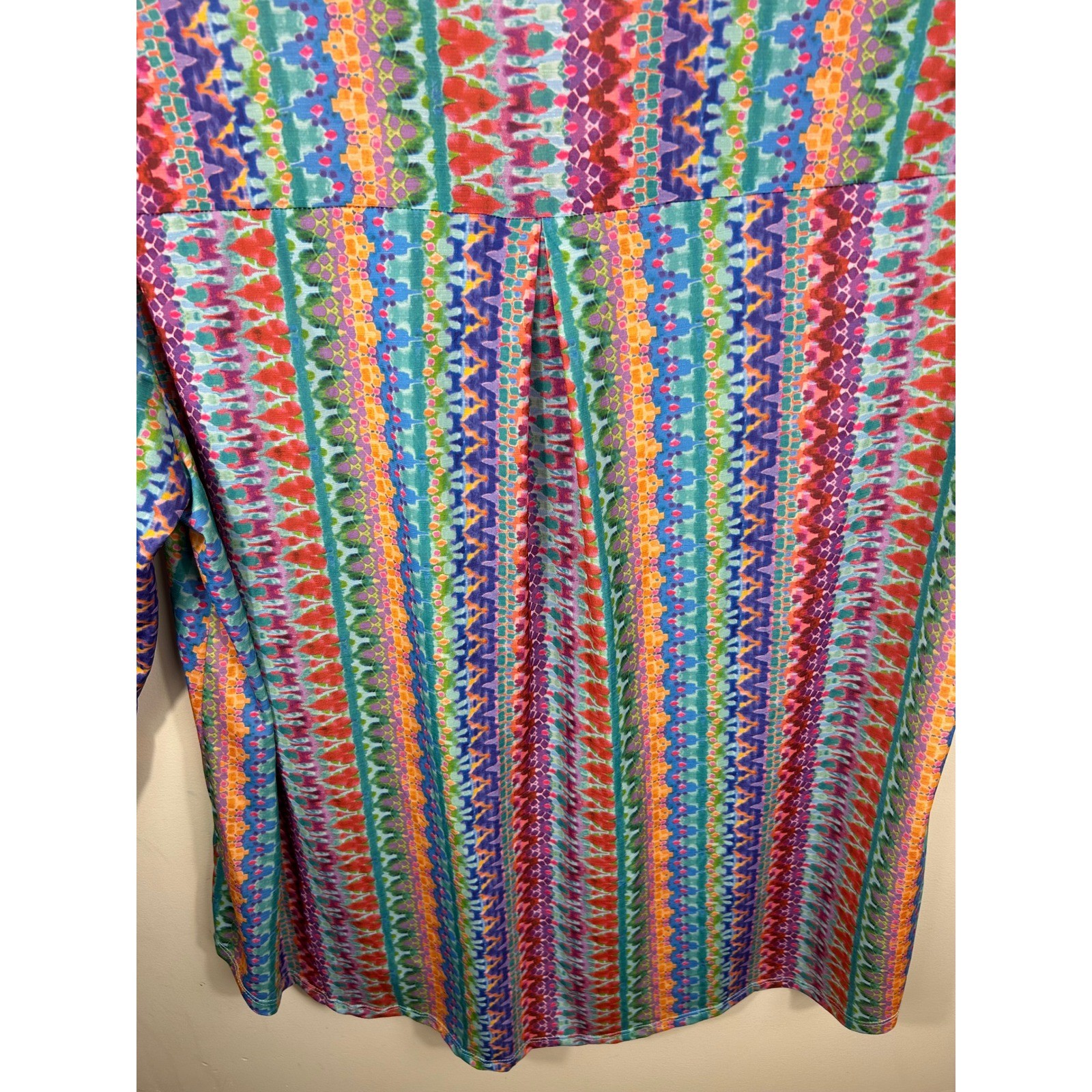 Dear Scarlett Lizzy Top Womens XL Multi Color Ikat Print 3/4 Sleeve Dopamine