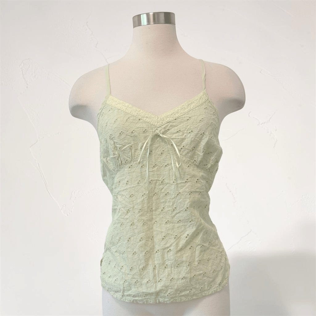 Vintage Claudia Richard Y2K Pastel Mint Green Lace Cami Camisole Tank Top Small