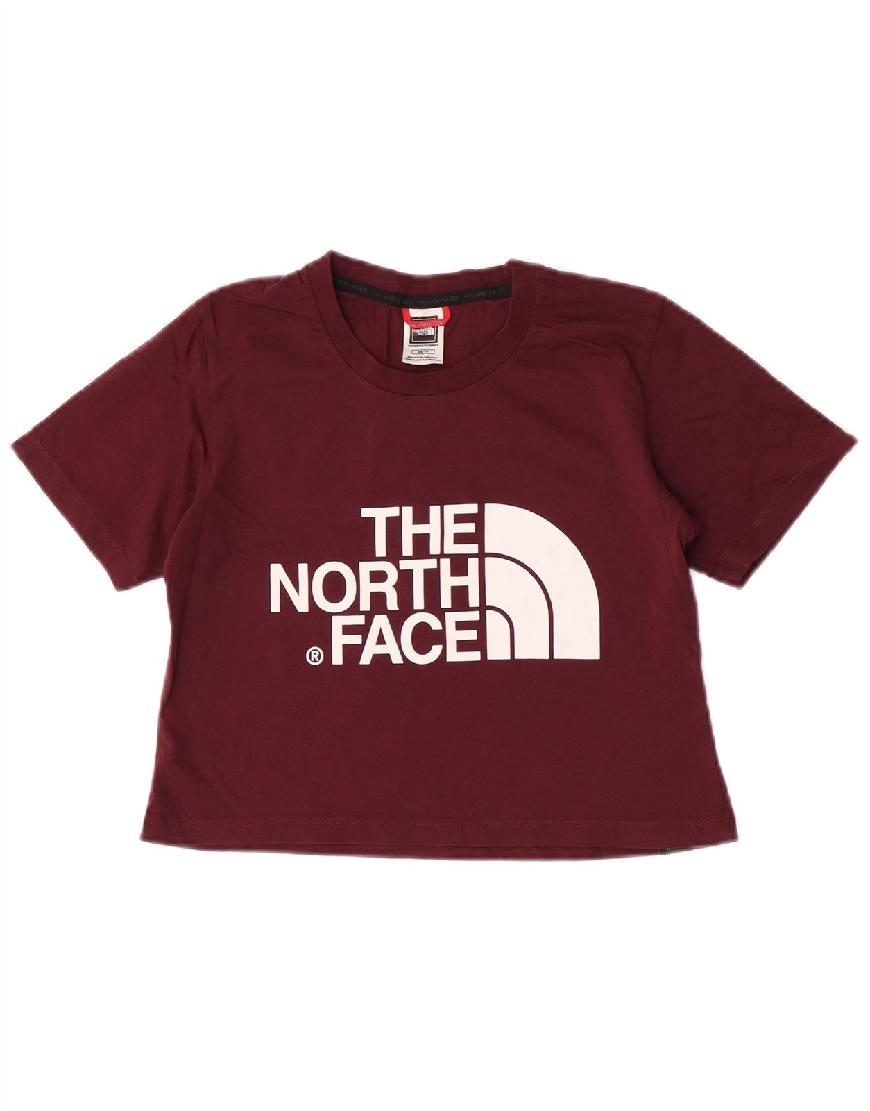 The North Face Womens Crop Graphic T-Shirt Top UK 6 XS Maroon Cotton AB07