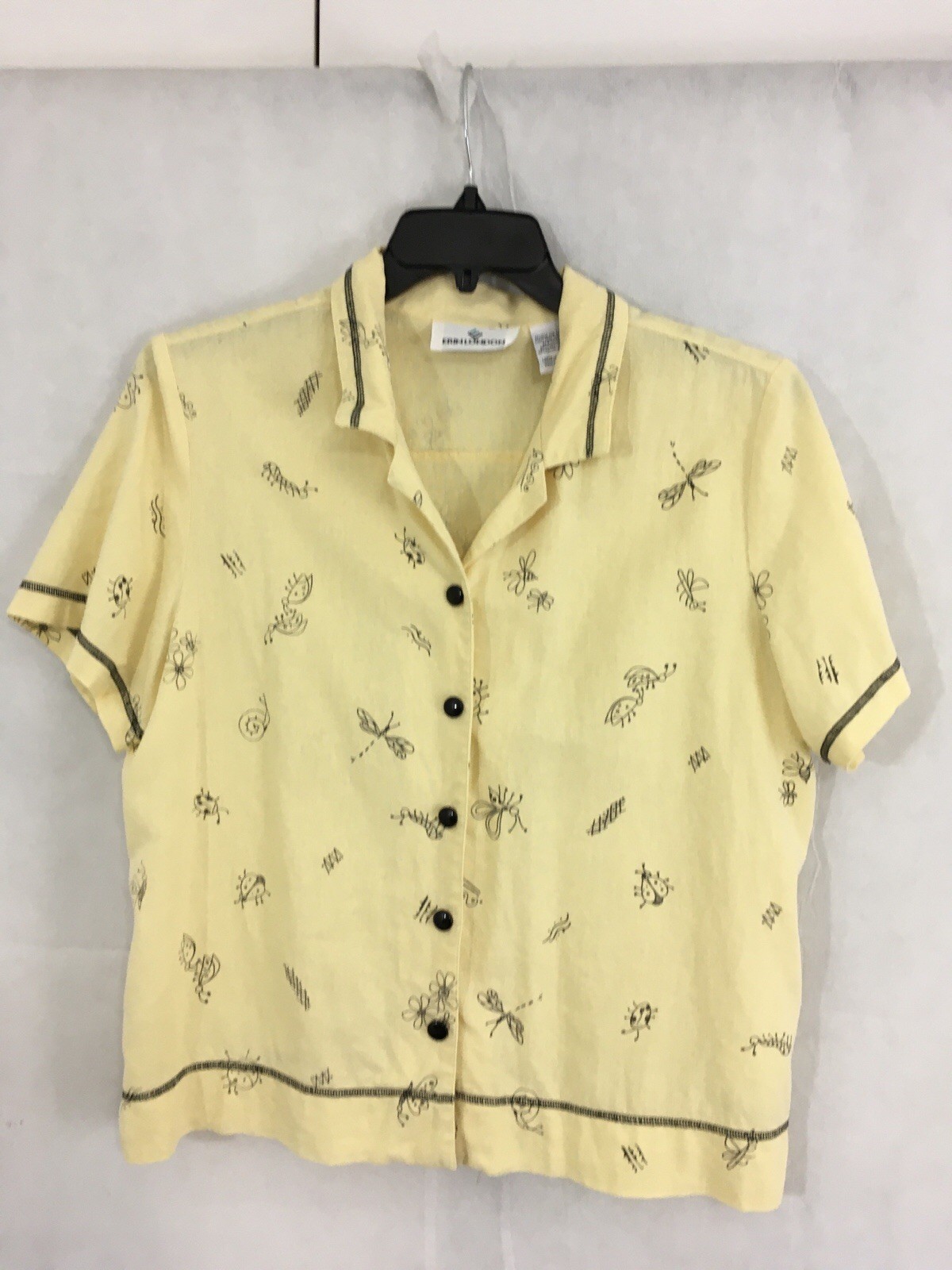 ERIN LONDON Woman’s Short Sleeve Button Up Linen Blend Top Size L Yellow