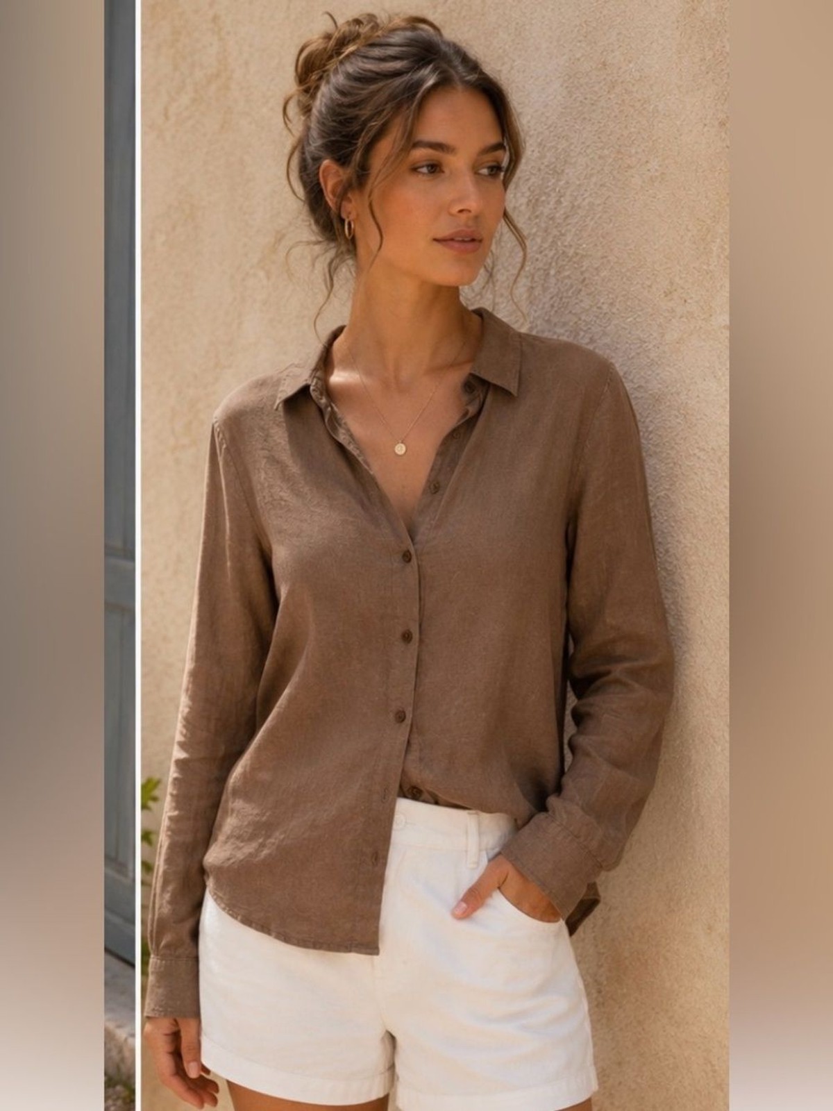 Jjill womens size XS Brown Lightweight linen Button-Up Shirt resort vacation