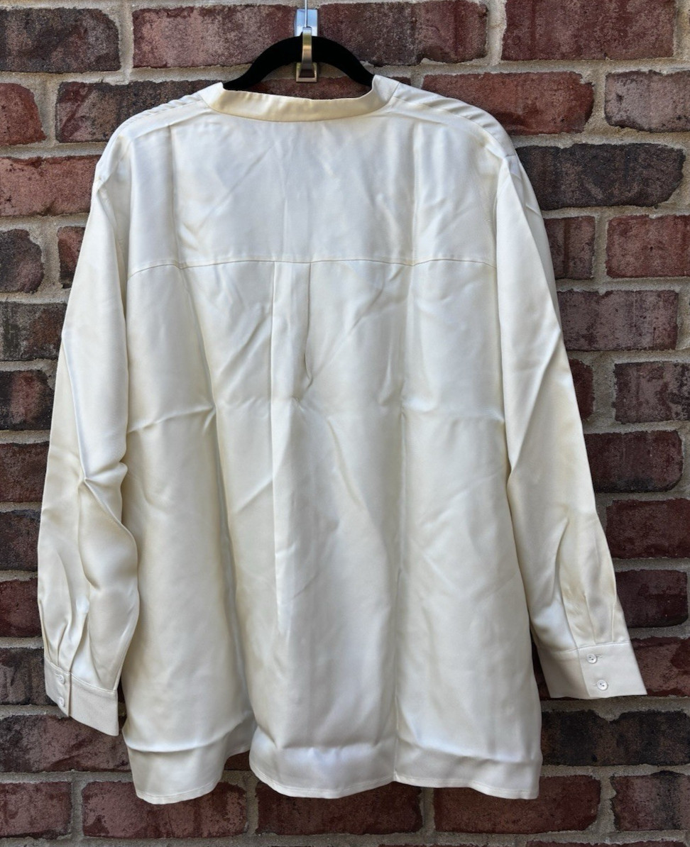 EILEEN FISHER Soft White Cream Silk Twill Mandarin Collar Shirt $268 2X NIP