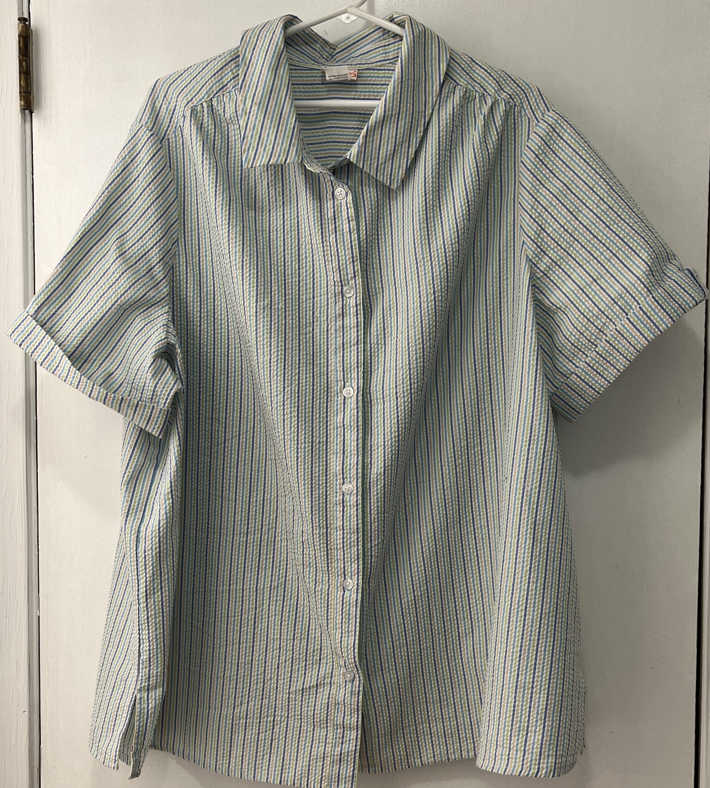 American Sweetheart Women’s Top Short Sleeve Striped Seersucker Size 3X