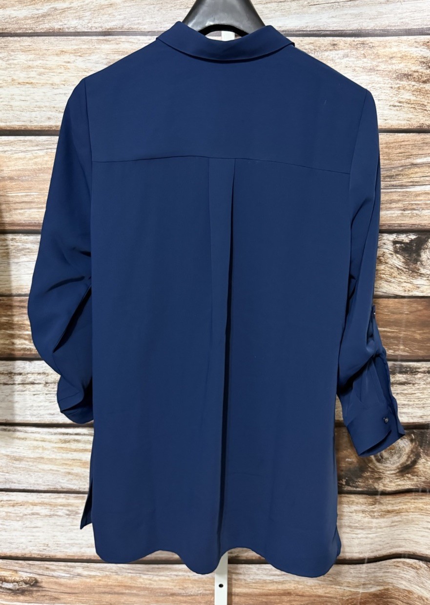 J Jill Shirt Womens M Blue Wearever Collection Easy Care Roll Tab Button Front