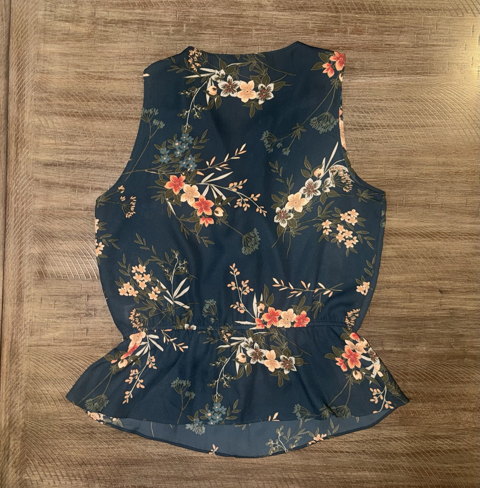 Banana Republic Sleeveless Floral Peplum Blouse Dark Teal Wrap Front Size Small