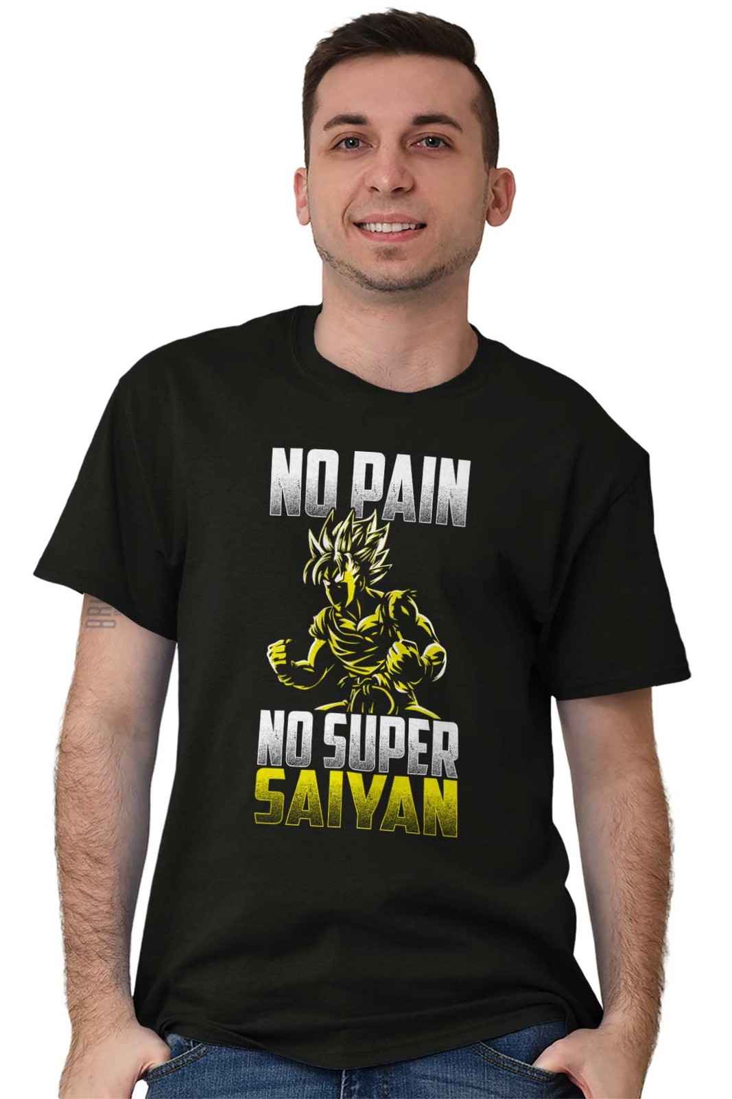Anime Manga No Pain No Super Gain Gym Pun Mens Casual Crewneck T Shirts Tees