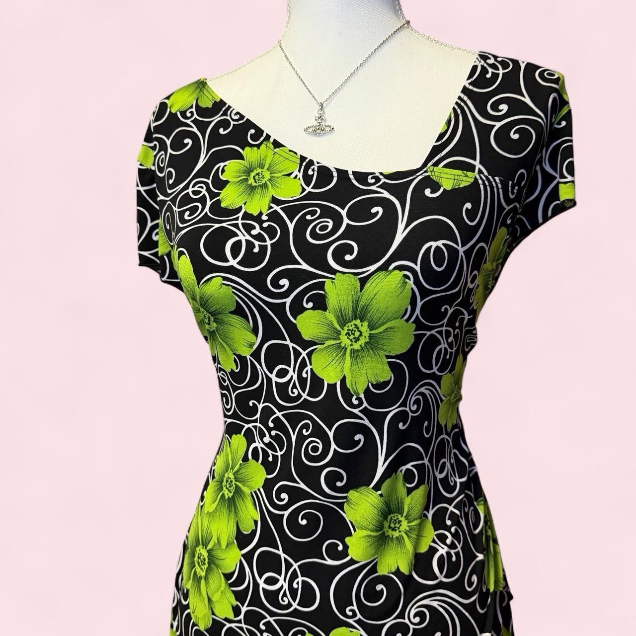 Vintage Y2K Black & Green Floral Asymmetrical Top Size Large Fairy Grunge