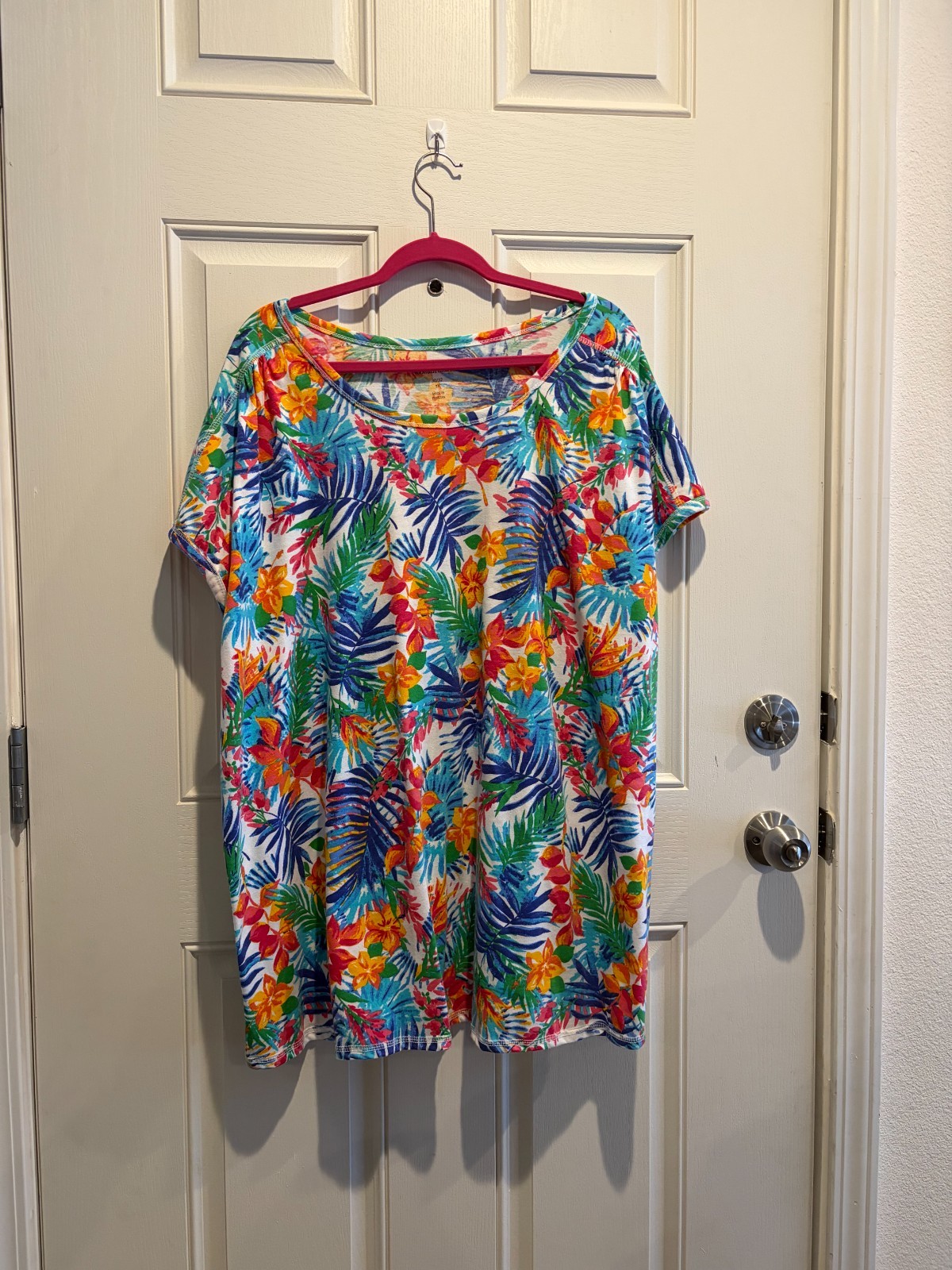 Woman Within Shirt Womens 3X 30/32 Short Multicolor Floral Hawaiian Print Tee