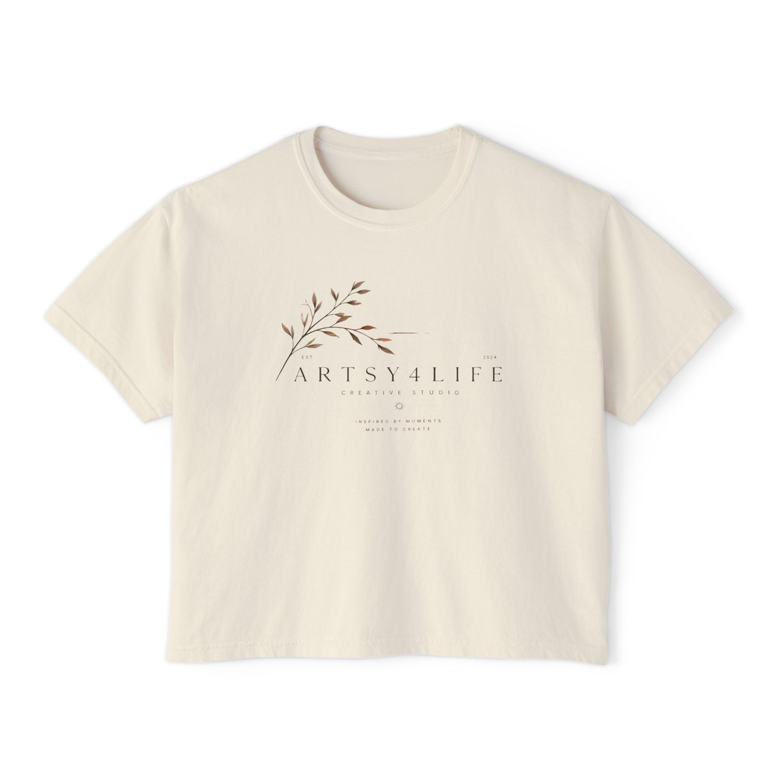 Botanical Branch Art Tee | Minimalist Floral Boxy Shirt